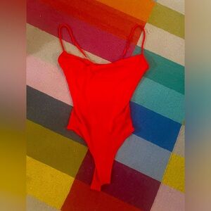 Free People Red Cowl Neck Bodysuit